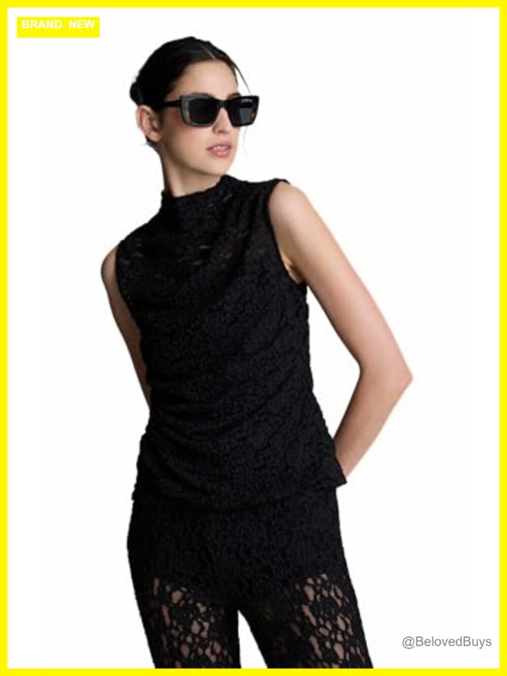 Kenneth Cole Lace Mock Neck Sleeveless Blouse
